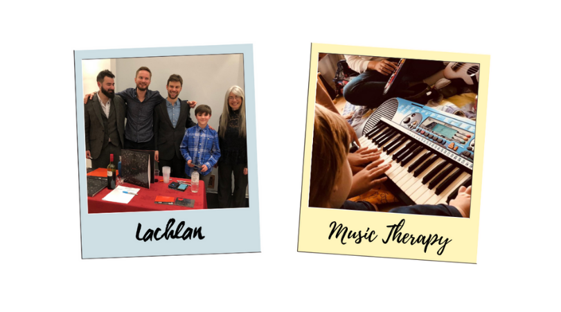 Photo of Lachlan with Trio HLK and Lachlan's Music Therapy Sessions.