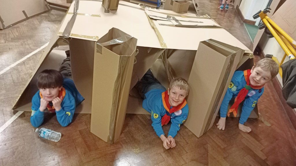 The Scouts ready for a sleep in their boxes