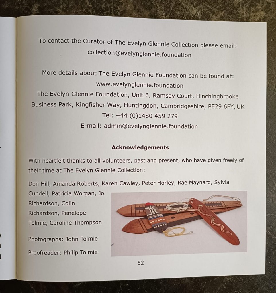 Back internal cover of 'More Than Simply Drums & Cymbals', subtitle 'A meander through The Evelyn Glennie Collection'